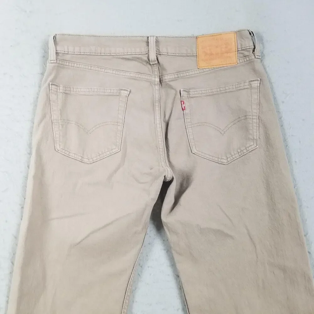 Levis 505 Jeans Mens 32x34 Beige Straight Leg Denim‎ Casual Pants Classic Fit